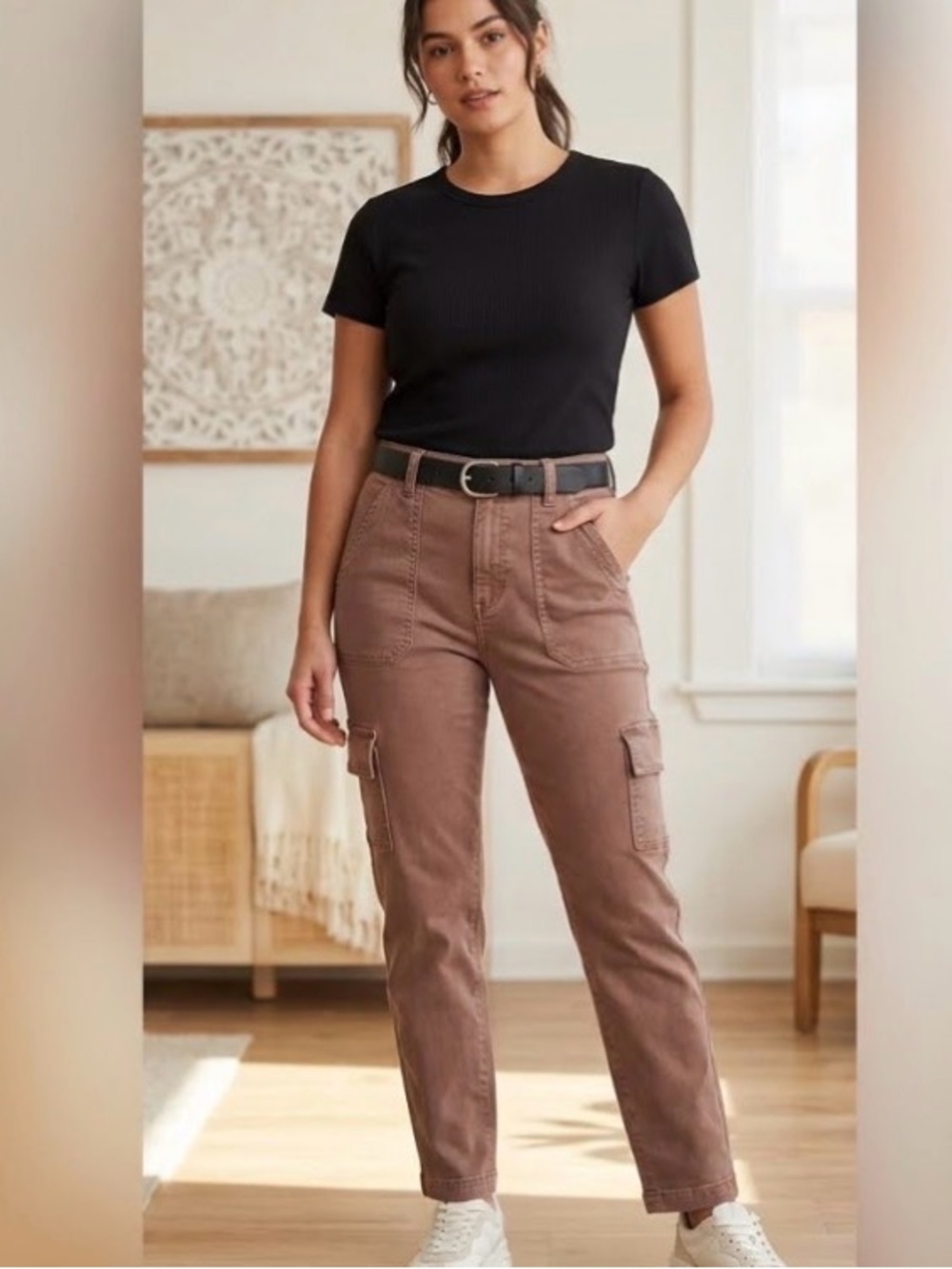 Universal Thread-High Rise Slim Straight Cargo Dark Clay Color Pants sz 4 / 27R
